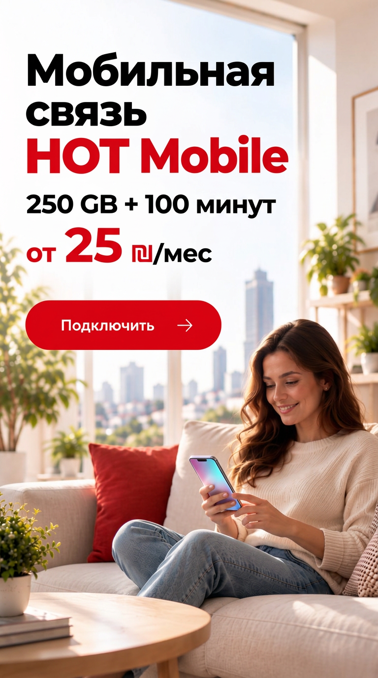 Мобильная связь HOT Mobile — 250 GB и 100 минут от 25 шекелей в месяц